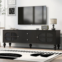 Modern 68.9 Inch TV Stand For Up To 75 Inch TVs, Stylish Entertainment Center With Fluted Glass Doors And Five Solid Wood Legs