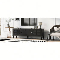 Modern 68.9 Inch TV Stand For Up To 75 Inch TVs, Stylish Entertainment Center With Fluted Glass Doors And Five Solid Wood Legs