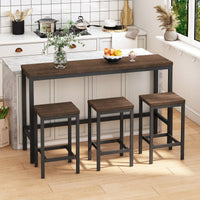 Modern Dark Brown Dining Table Set With 3 Stools For Kitchen And Pub Easy Assembly