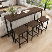 Modern Dark Brown Dining Table Set With 3 Stools For Kitchen And Pub Easy Assembly