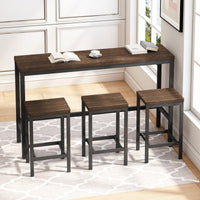 Modern Dark Brown Dining Table Set With 3 Stools For Kitchen And Pub Easy Assembly