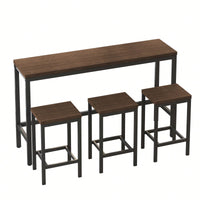 Modern Dark Brown Dining Table Set With 3 Stools For Kitchen And Pub Easy Assembly