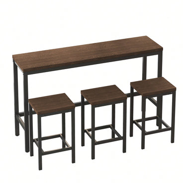 Modern Dark Brown Dining Table Set With 3 Stools For Kitchen And Pub Easy Assembly