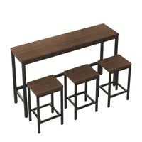 Modern Dark Brown Dining Table Set With 3 Stools For Kitchen And Pub Easy Assembly