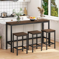 Modern Dark Brown Dining Table Set With 3 Stools For Kitchen And Pub Easy Assembly