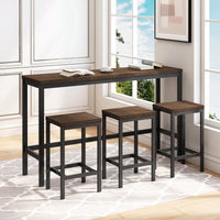 Modern Dark Brown Dining Table Set With 3 Stools For Kitchen And Pub Easy Assembly