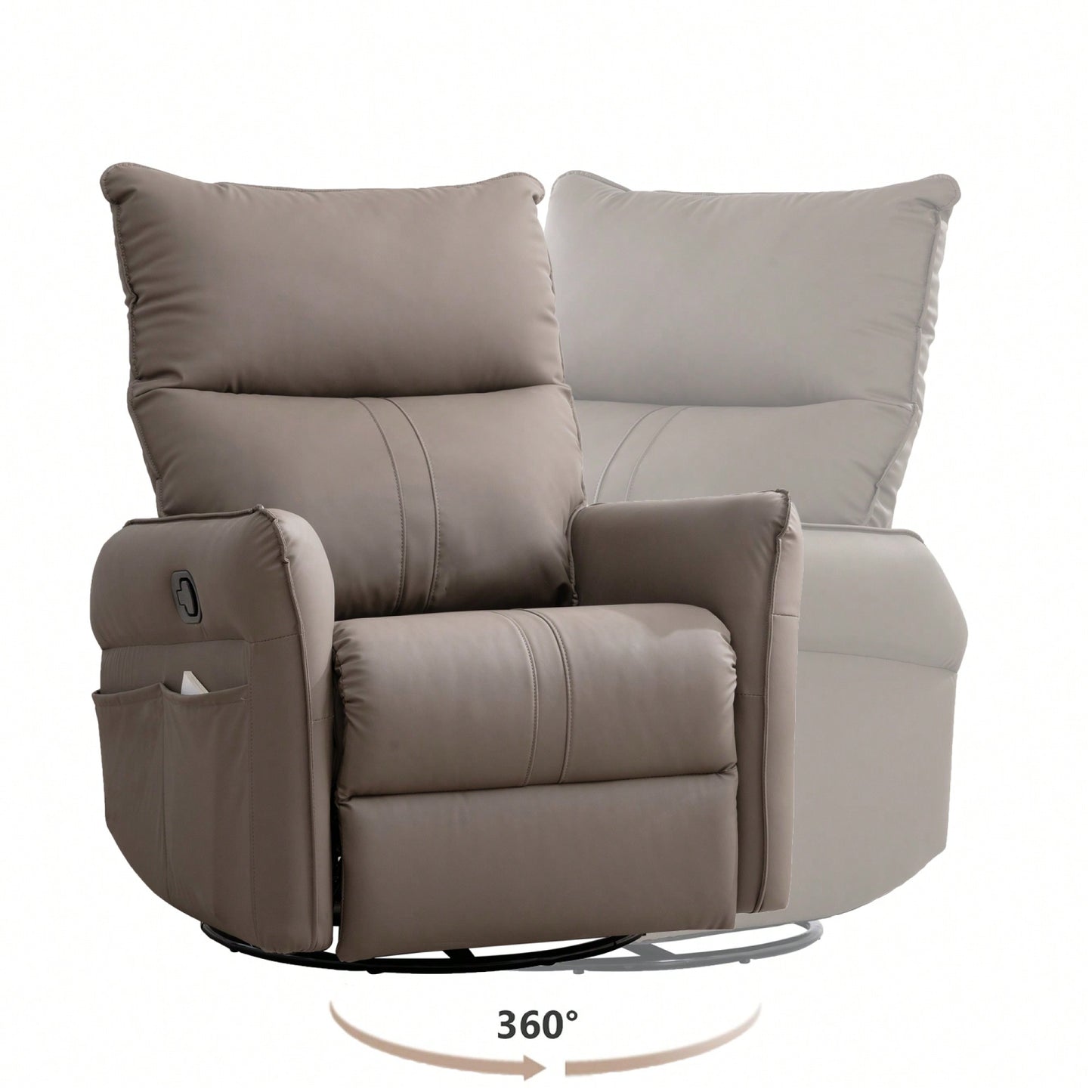 360° Swivel Rocking Recliner Chair For Nursery And Living Room Modern Glider With Side Pocket Brown