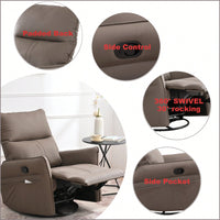 360° Swivel Rocking Recliner Chair For Nursery And Living Room Modern Glider With Side Pocket Brown