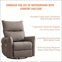 360° Swivel Rocking Recliner Chair For Nursery And Living Room Modern Glider With Side Pocket Brown