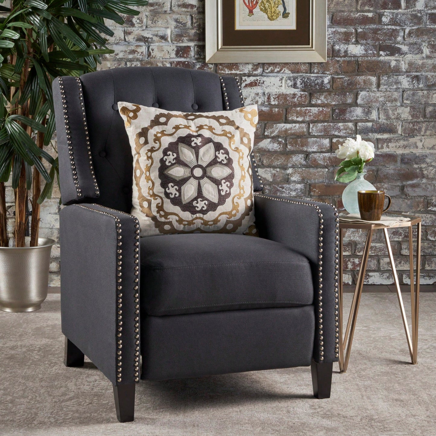 Elegant Dark Grey Fabric Push Back Recliner Chair For Living Room Comfort