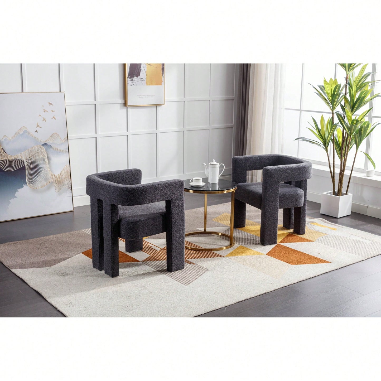 Contemporary Fabric Upholstered Accent Dining Barrel Chairs Set Of 2 For Living Room And Kitchen