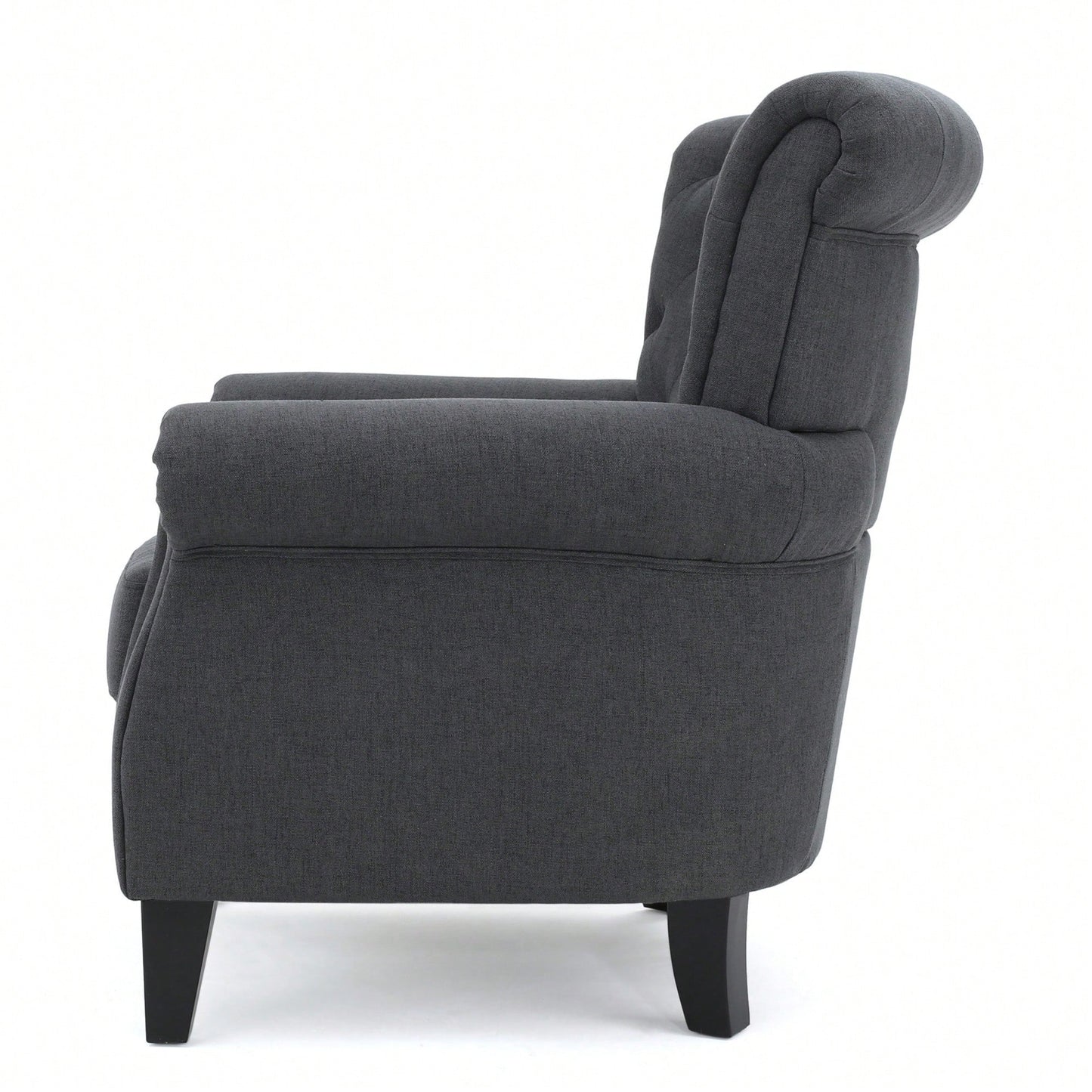 Modern Tufted Backrest Accent Chair With Wooden Legs For Living Room And Bedroom