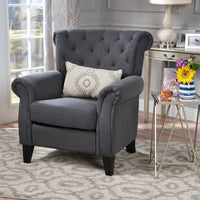 Modern Tufted Backrest Accent Chair With Wooden Legs For Living Room And Bedroom