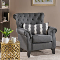 Modern Tufted Backrest Accent Chair With Wooden Legs For Living Room And Bedroom