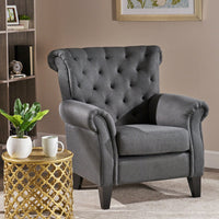 Modern Tufted Backrest Accent Chair With Wooden Legs For Living Room And Bedroom