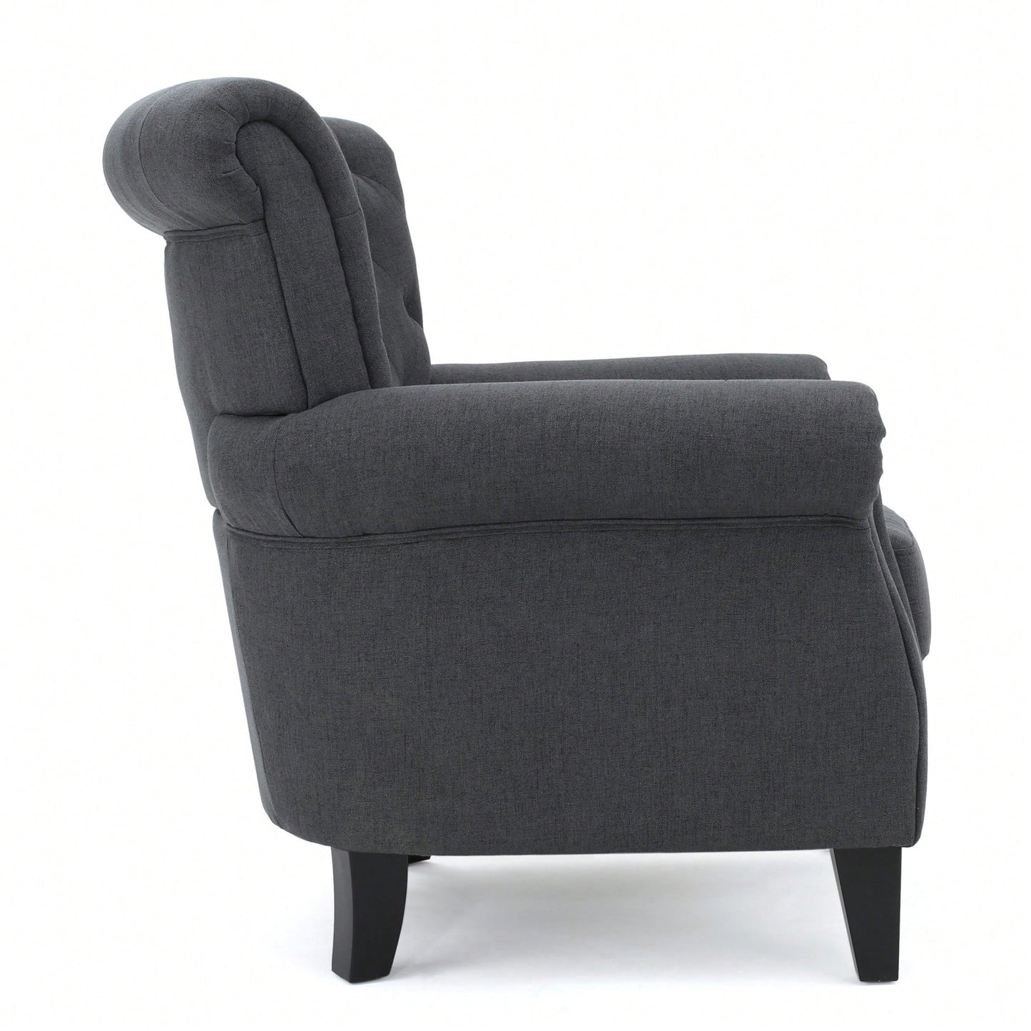 Modern Tufted Backrest Accent Chair With Wooden Legs For Living Room And Bedroom