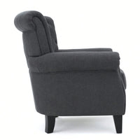 Modern Tufted Backrest Accent Chair With Wooden Legs For Living Room And Bedroom