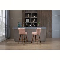 Set Of 2 Solid Wood Counter Height Bar Stools With 360 Degree Swivel For Kitchen And Dining