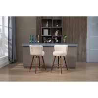 Set Of 2 Solid Wood Counter Height Bar Stools With 360 Degree Swivel For Kitchen And Dining