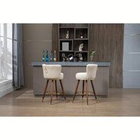 Set Of 2 Solid Wood Counter Height Bar Stools With 360 Degree Swivel For Kitchen And Dining