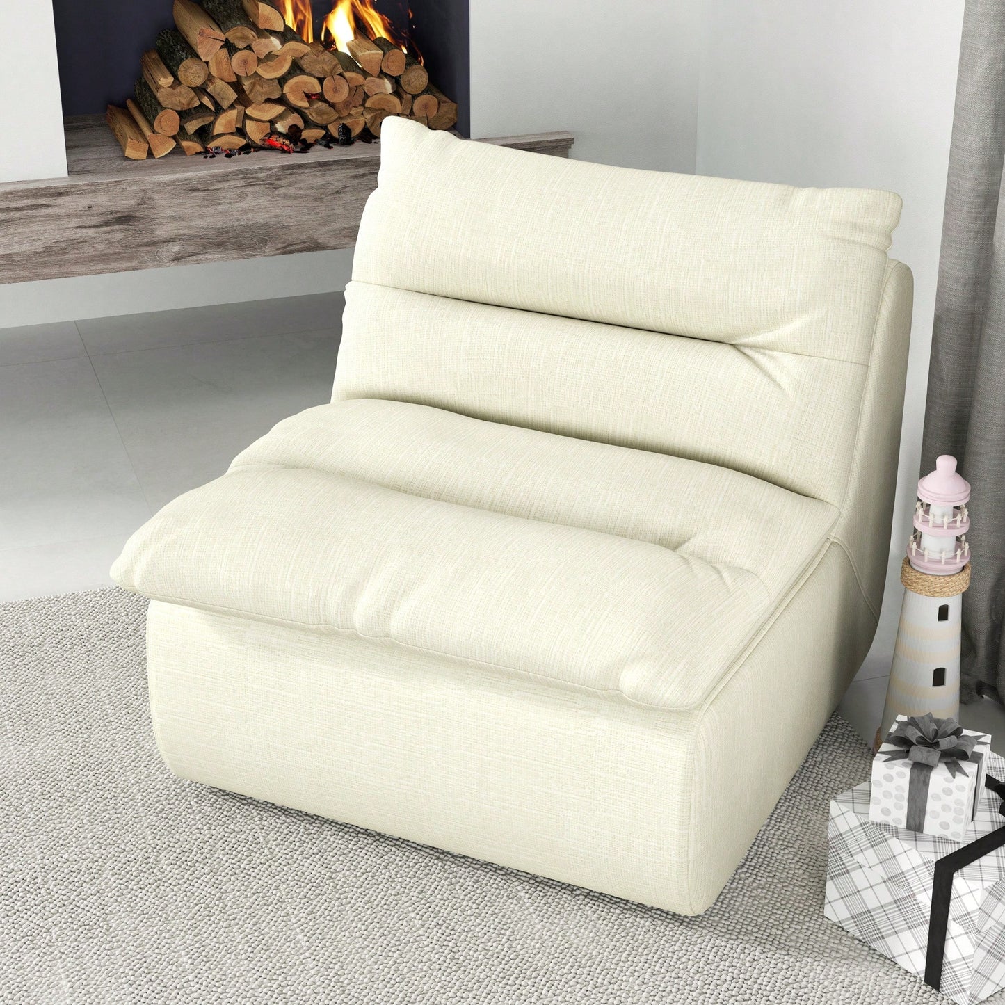 Modern Armless Floor Lounge Chair Comfy Accent Bean Bag Sofa For Living Room Bedroom Office Beige