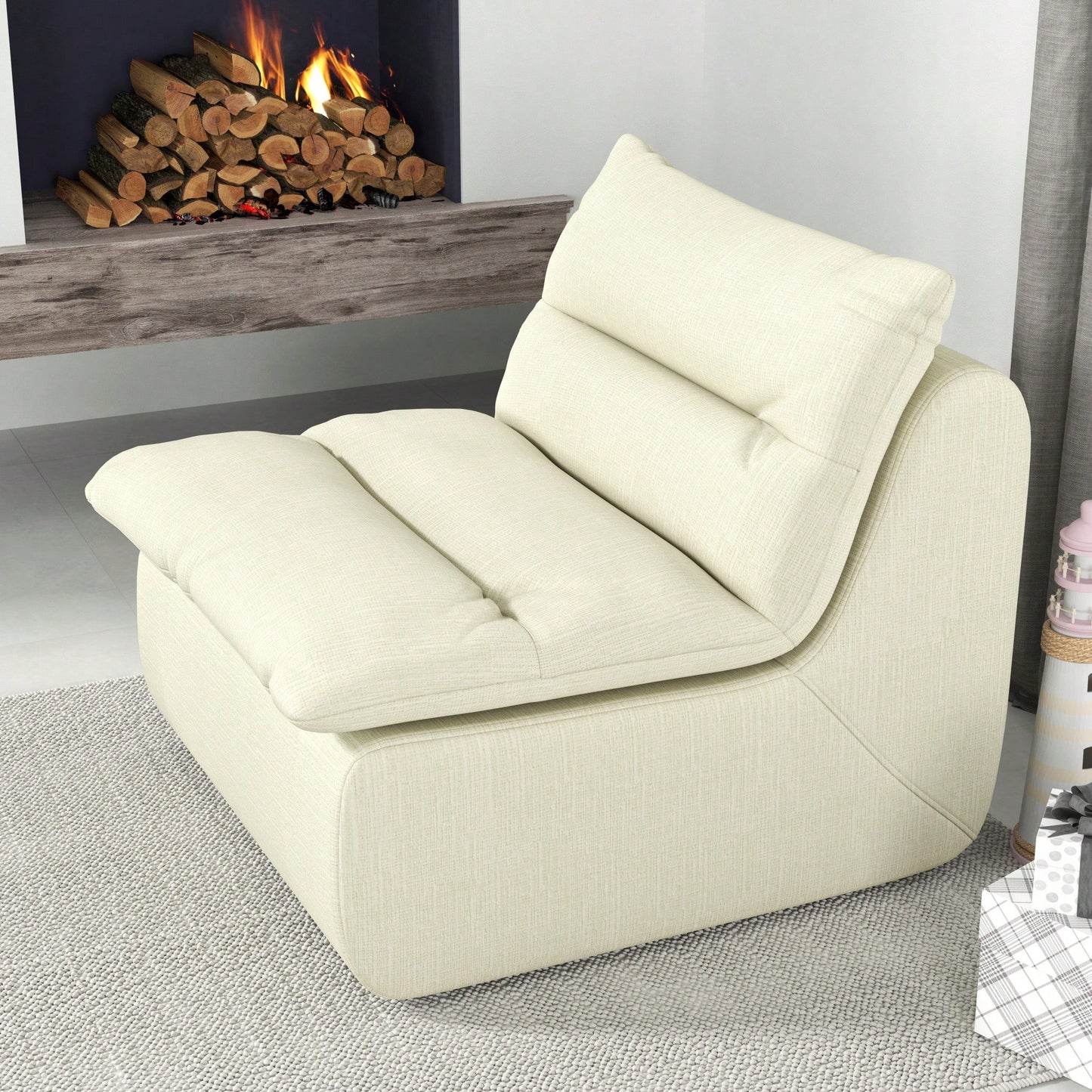 Modern Armless Floor Lounge Chair Comfy Accent Bean Bag Sofa For Living Room Bedroom Office Beige