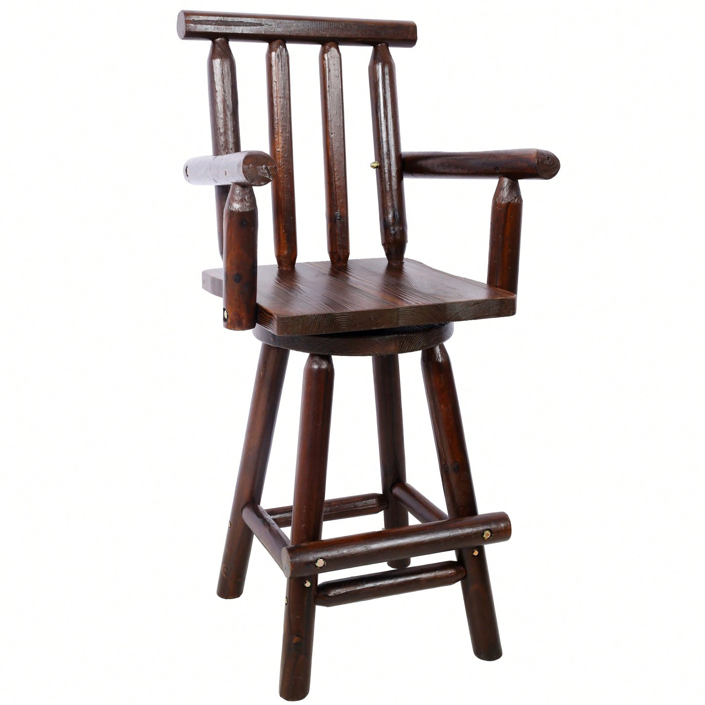 Rustic Fir Wood Bar Stool With Footrest And Wide Armrest For Dining Room Restaurant Pub 4-Foot Brown Color