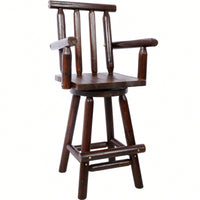 Rustic Fir Wood Bar Stool With Footrest And Wide Armrest For Dining Room Restaurant Pub 4-Foot Brown Color