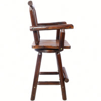 Rustic Fir Wood Bar Stool With Star Backrest And Wide Armrest, Ideal For Dining Room, Restaurant, Pub, Tall Bistro Chair In Brown