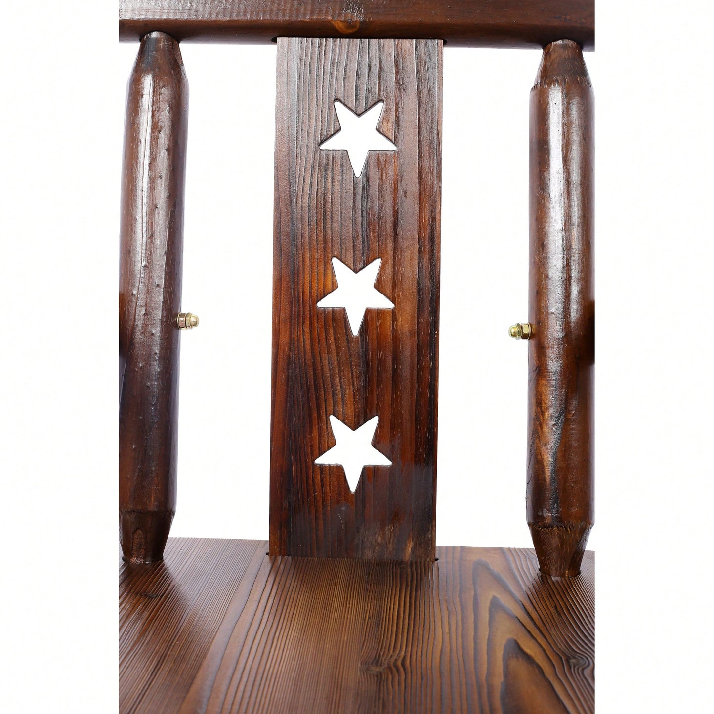 Rustic Fir Wood Bar Stool With Star Backrest And Wide Armrest, Ideal For Dining Room, Restaurant, Pub, Tall Bistro Chair In Brown