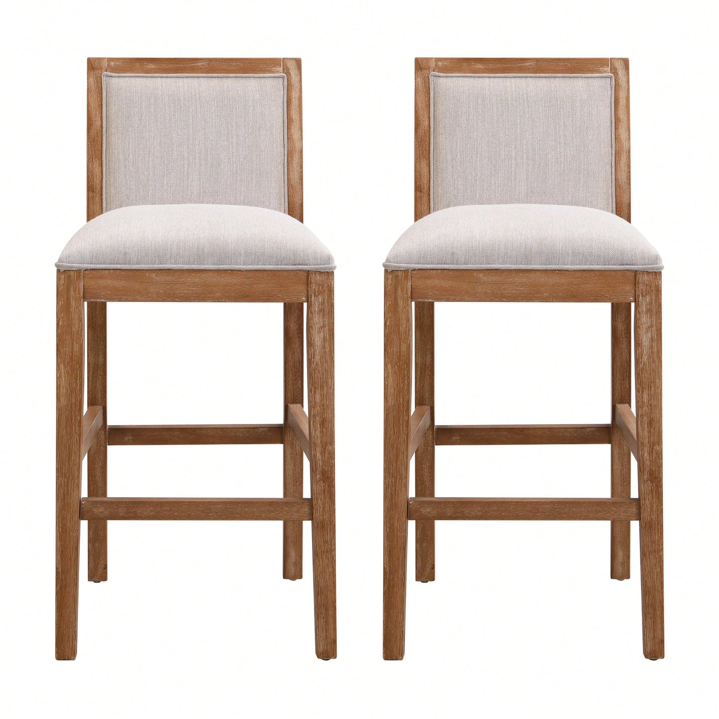 30.5 Inch Height Retro Bar Stools Set Of 2 With Rubber Wood Frame And Upholstered Fabric Cushion For Kitchen Island Dining Room Bedroom