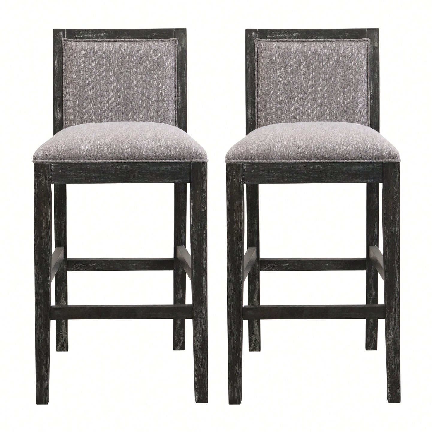 30.5 Inch Height Retro Bar Stools Set Of 2 With Rubber Wood Frame And Upholstered Fabric Cushion For Kitchen Island Dining Room Bedroom