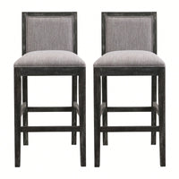 30.5 Inch Height Retro Bar Stools Set Of 2 With Rubber Wood Frame And Upholstered Fabric Cushion For Kitchen Island Dining Room Bedroom