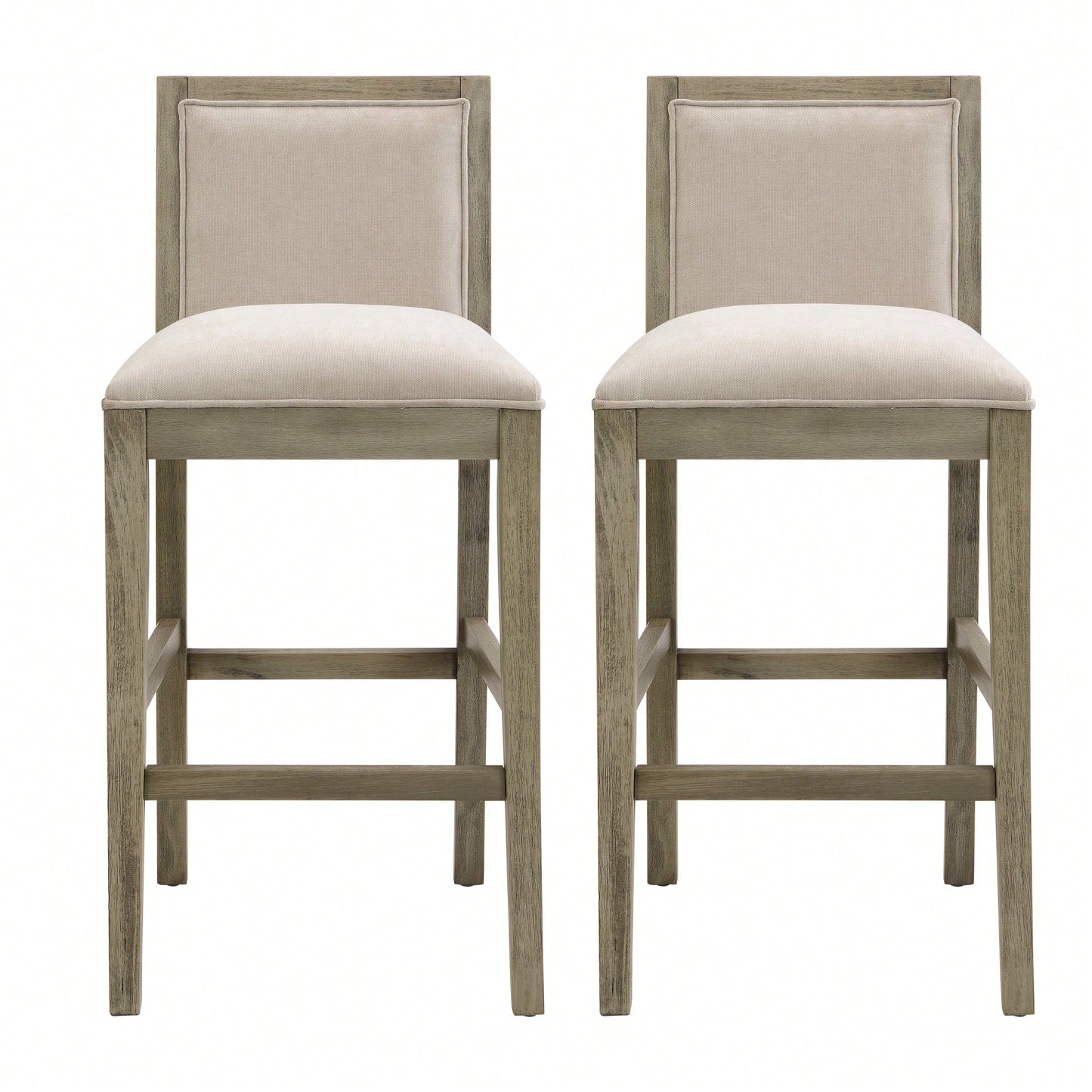 30.5 Inch Height Retro Bar Stools Set Of 2 With Rubber Wood Frame And Upholstered Fabric Cushion For Kitchen Island Dining Room Bedroom