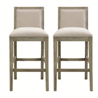 30.5 Inch Height Retro Bar Stools Set Of 2 With Rubber Wood Frame And Upholstered Fabric Cushion For Kitchen Island Dining Room Bedroom