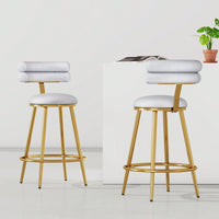 Velvet Counter Stools Set Of 2 With Iron Frame Soft Cushion And Backrest Footrest Ideal For Kitchen Bedroom Dining Room Light Grey