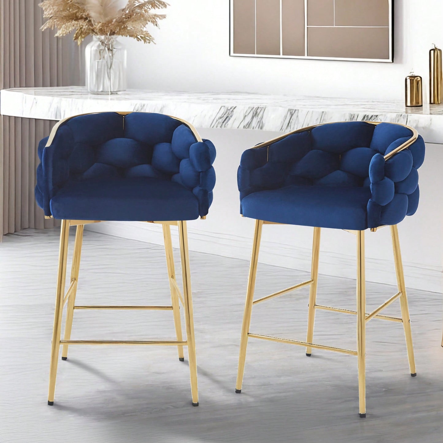 28 Inch Dark Blue Modern Counter Stools Set Of 2 With Iron Frame Soft Cushion And Footrest Ideal For Kitchen Bedroom Dining Room