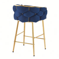 28 Inch Dark Blue Modern Counter Stools Set Of 2 With Iron Frame Soft Cushion And Footrest Ideal For Kitchen Bedroom Dining Room