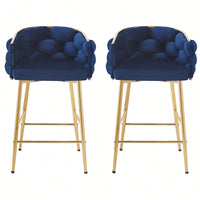 28 Inch Dark Blue Modern Counter Stools Set Of 2 With Iron Frame Soft Cushion And Footrest Ideal For Kitchen Bedroom Dining Room