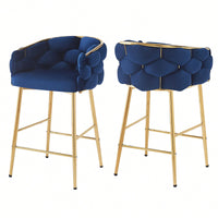 28 Inch Dark Blue Modern Counter Stools Set Of 2 With Iron Frame Soft Cushion And Footrest Ideal For Kitchen Bedroom Dining Room