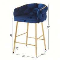 28 Inch Dark Blue Modern Counter Stools Set Of 2 With Iron Frame Soft Cushion And Footrest Ideal For Kitchen Bedroom Dining Room