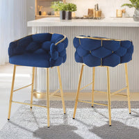 28 Inch Dark Blue Modern Counter Stools Set Of 2 With Iron Frame Soft Cushion And Footrest Ideal For Kitchen Bedroom Dining Room