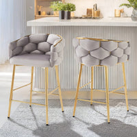 28 Inch Dark Blue Modern Counter Stools Set Of 2 With Iron Frame Soft Cushion And Footrest Ideal For Kitchen Bedroom Dining Room