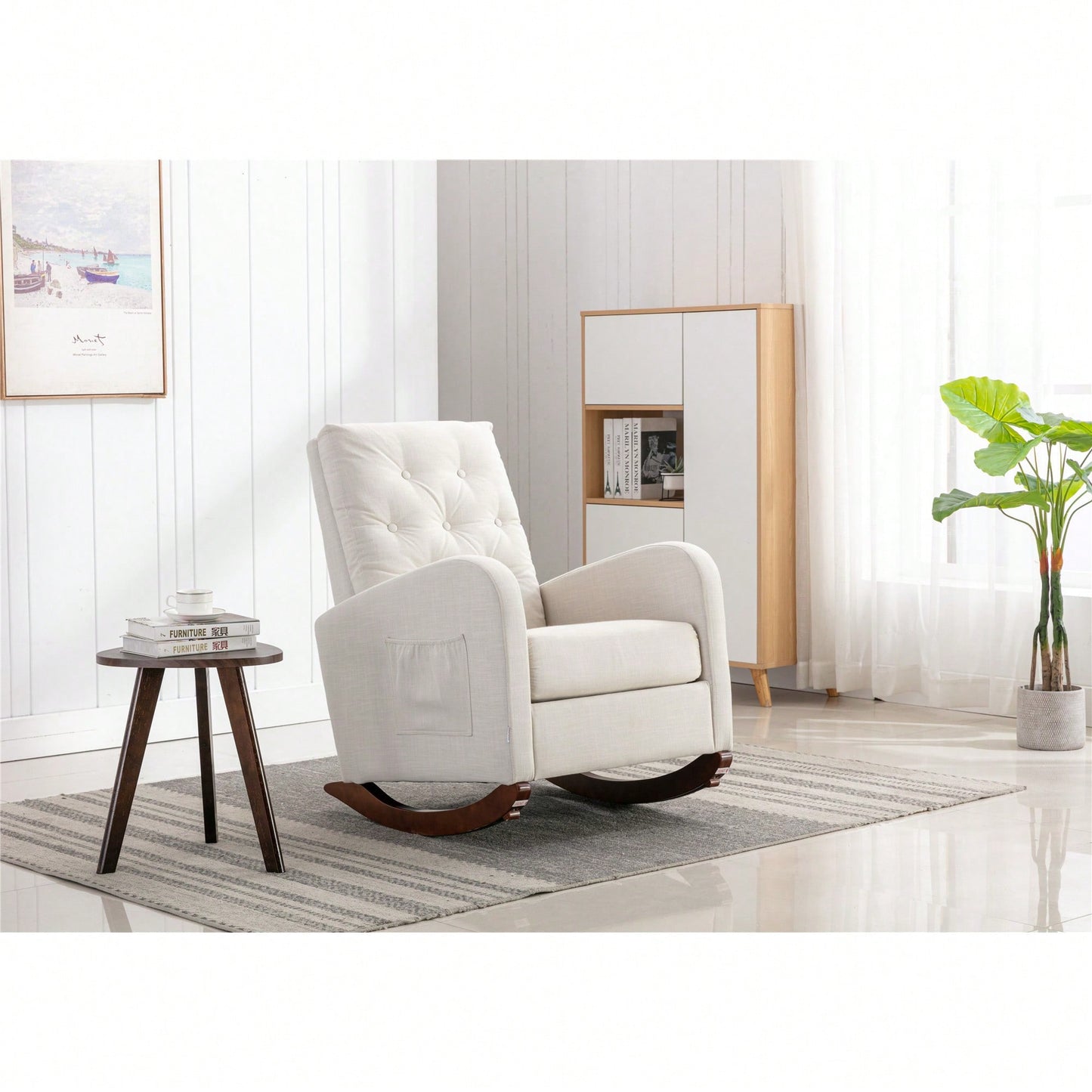 Comfortable High Back Rocking Chair For Nursery Soft Padded Seat Modern Armchair Ideal For Relaxation And Bonding