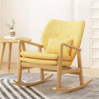 Stylish Solid Wood Rocking Chair With Comfortable Yellow Linen Cushion