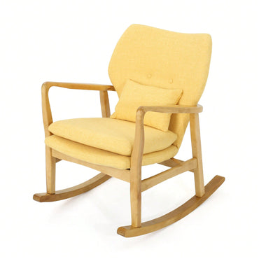 Stylish Solid Wood Rocking Chair With Comfortable Yellow Linen Cushion