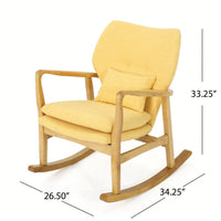Stylish Solid Wood Rocking Chair With Comfortable Yellow Linen Cushion