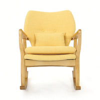 Stylish Solid Wood Rocking Chair With Comfortable Yellow Linen Cushion