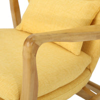 Stylish Solid Wood Rocking Chair With Comfortable Yellow Linen Cushion