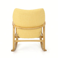 Stylish Solid Wood Rocking Chair With Comfortable Yellow Linen Cushion